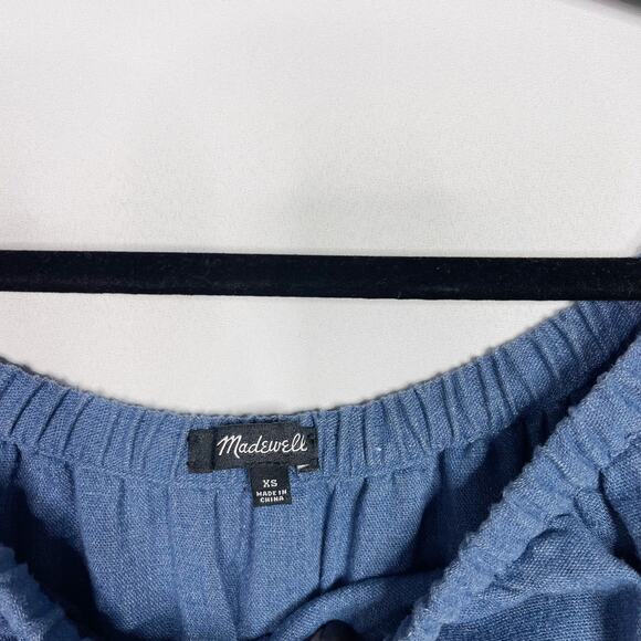 Madewell XS Blue Rio Cover Up Dress in Chambray Linen Off The Shoulder Textural - Picture 5 of 8